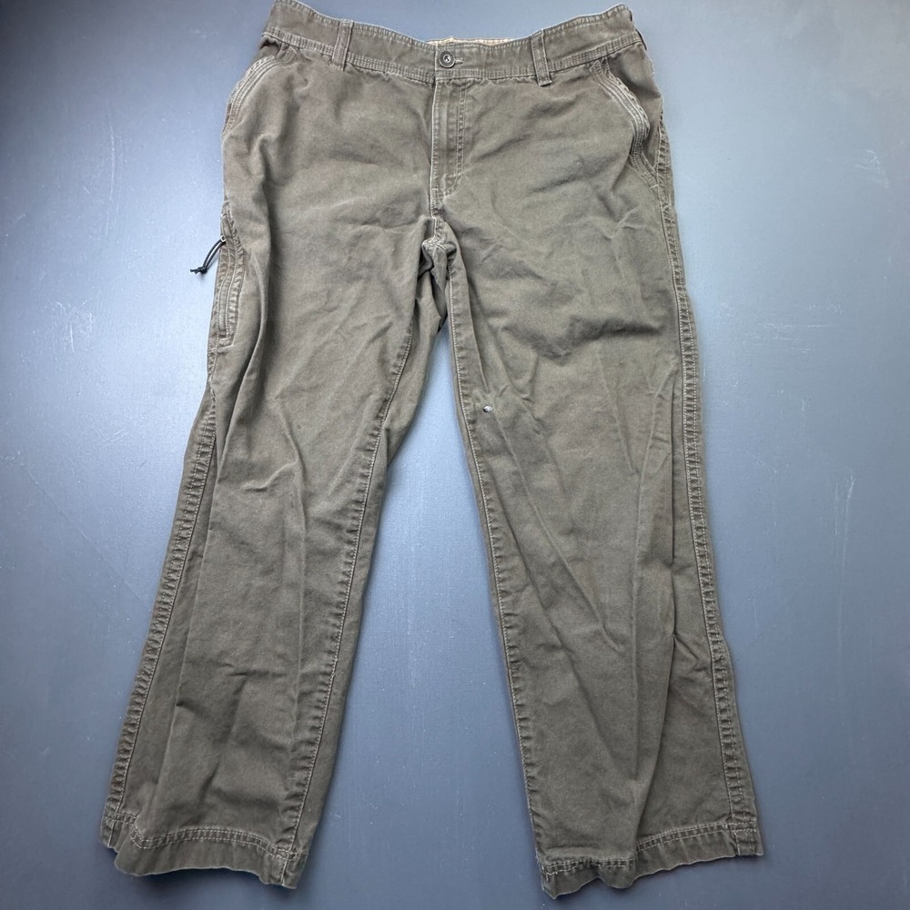 Bass Mens Canvas Khaki Pants 38x30 Triple Stitch Casual Hiking Fishing Hunting X